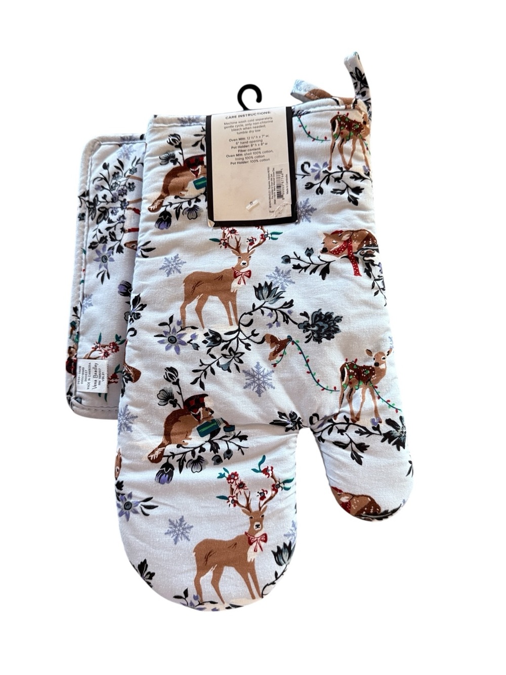 Vera Bradley Holiday Winter Deer Oven Mitt and Pot Holder Set
